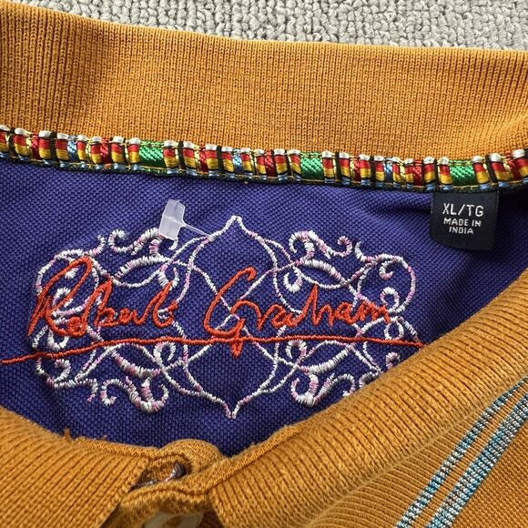 Robert Graham Polo Shirt Adult Extra Large Orange Short Sleeve Casual Men's - Picture 9 of 14